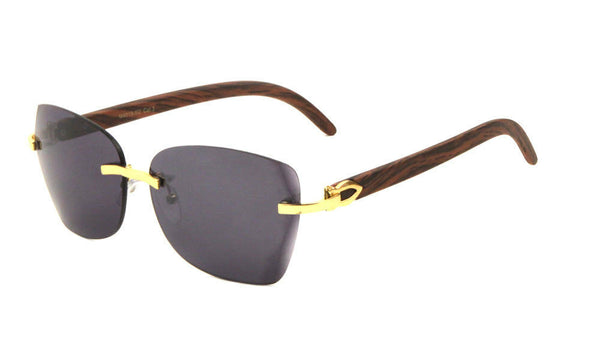 Debutante Womens Rimless Metal & Faux Wood Square Luxury Sunglasses