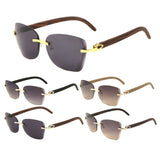 Debutante Womens Rimless Metal & Faux Wood Square Luxury Sunglasses