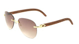 Marshal Rimless Metal & Faux Wood Luxury Aviator Sunglasses