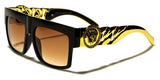 Kleo Gold Cuban Link Chain Lion Head Medallion Square Flat Top Luxury Sunglasses