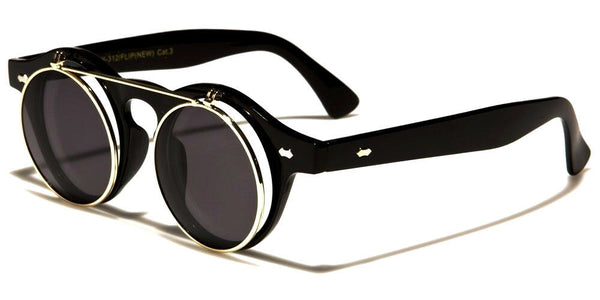 Cool Flip Up Round Clear Circle Lens Retro Steampunk Luxury Sunglasses