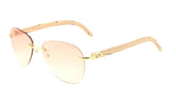 Marshal Rimless Metal & Faux Wood Luxury Aviator Sunglasses