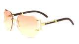Socialite Womens Oversized Metal & Faux Wood Rimless Beveled Square Luxury Sunglasses