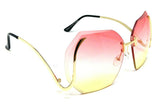 Womens Oversized Rimless Beveled Geometric Square Luxury Sunglasses