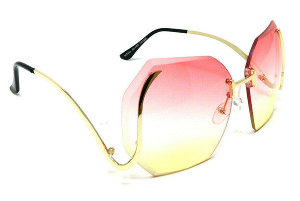 Womens Oversized Rimless Beveled Geometric Square Luxury Sunglasses