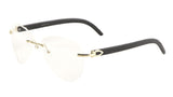 Marshal Rimless Metal & Faux Wood Luxury Aviator Sunglasses w/ Clear Lenses