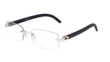 Dapper Rimless Rectangular Metal & Faux Wood Eyeglasses / Clear Lens Sunglasses - Frames