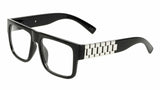Watch Band Link Chain Square Luxury Sunglasses w/ Clear Lenses