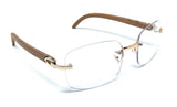 Dasher Rimless Square Metal & Faux Wood Eyeglasses / Clear Lens Luxury Sunglasses Frames