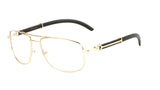 Associate Metal & Faux Wood Aviator Eyeglasses / Clear Lens Luxury Sunglasses