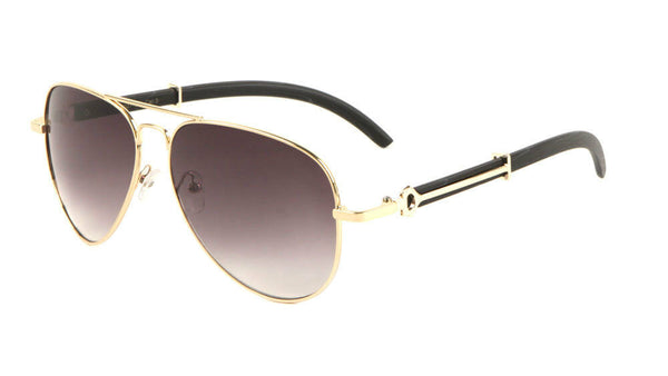 Maverick Metal & Faux Wood Aviator Luxury Sunglasses