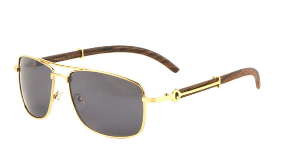 Associate Metal & Faux Wood Square Aviator Luxury Sunglasses