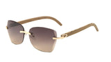 Debutante Womens Rimless Metal & Faux Wood Square Luxury Sunglasses