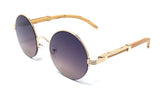 Professor Half Rim Round Lens Metal & Faux Wood Sunglasses