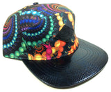 E-Flag Multicolor Faux Black Stingray Leather 5 Panel Strapback Hat