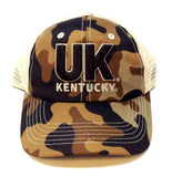 University of Kentucky Wildcats Brown Woodland Camo Tan Mesh Trucker Adjustable Curved Bill Hat