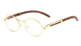 Scholar Luxury Round Oval Metal & Faux Wood Eyeglasses / Clear Lens Sunglasses