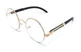 Luxe Professor Half Rim Round Metal & Faux Wood Eyeglasses / Clear Lens Sunglasses