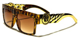 Kleo Gold Cuban Link Chain Lion Head Medallion Square Flat Top Luxury Sunglasses