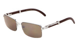 Executive Slim Half Rim Rectangular Metal & Faux Wood Aviator Sunglasses