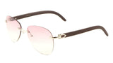 Marshal Rimless Metal & Faux Wood Luxury Aviator Sunglasses