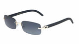 Dean Slim Rimless Rectangular Metal & Faux Wood Luxury Sunglasses