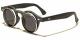 Flip Up Round Metal & Faux Wood Frame Steampunk Sunglasses
