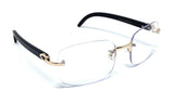 Dasher Rimless Square Metal & Faux Wood Eyeglasses / Clear Lens Luxury Sunglasses Frames