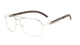 Associate Metal & Faux Wood Aviator Eyeglasses / Clear Lens Luxury Sunglasses