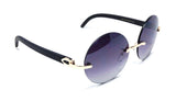 Diplomat Rimless Round Metal & Faux Wood Frame Retro Luxury Sunglasses
