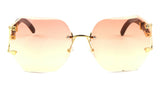 Socialite Womens Oversized Metal & Faux Wood Rimless Beveled Square Luxury Sunglasses