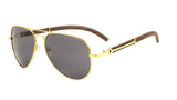 Maverick Metal & Faux Wood Aviator Luxury Sunglasses