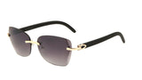 Debutante Womens Rimless Metal & Faux Wood Square Luxury Sunglasses