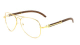 Maverick Metal & Faux Wood Aviator Eyeglasses / Clear Lens Sunglasses - Frames