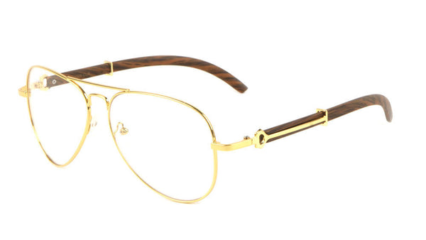 Maverick Metal & Faux Wood Aviator Eyeglasses / Clear Lens Sunglasses - Frames