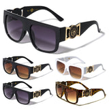 Kleo Flat Top Square Lion Head Medallion Buckle Retro Luxury Sunglasses