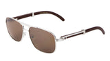 Luxe Executive Metal & Faux Wood Aviator Sunglasses