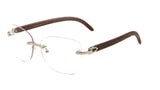Debutante Womens Rimless Metal & Faux Wood Eyeglasses / Clear Lens Sunglasses