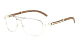 Associate Metal & Faux Wood Aviator Eyeglasses / Clear Lens Luxury Sunglasses
