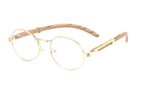 Scholar Luxury Round Oval Metal & Faux Wood Eyeglasses / Clear Lens Sunglasses
