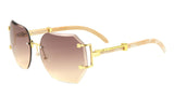 Socialite Womens Oversized Metal & Faux Wood Rimless Beveled Square Luxury Sunglasses