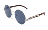 Professor Half Rim Round Lens Metal & Faux Wood Sunglasses