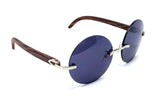 Diplomat Rimless Round Metal & Faux Wood Frame Retro Luxury Sunglasses