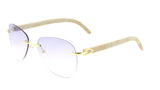 Marshal Rimless Metal & Faux Wood Luxury Aviator Sunglasses