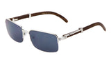 Executive Slim Half Rim Rectangular Metal & Faux Wood Aviator Sunglasses