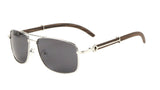 Associate Metal & Faux Wood Square Aviator Luxury Sunglasses