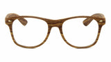Classic Faux Bamboo Wood Print Square Retro Sunglasses w/ Clear Lenses