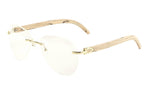 Marshal Rimless Metal & Faux Wood Luxury Aviator Sunglasses w/ Clear Lenses