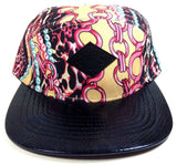E-Flag Multicolor Faux Black Stingray Leather 5 Panel Strapback Hat