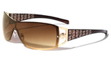 Kleo Greek Key Lion Head Medallion Wrap Around Shield Sunglasses